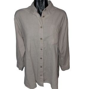 Marie Claire Casual Beige Button-Up Linen Blend Shirt L